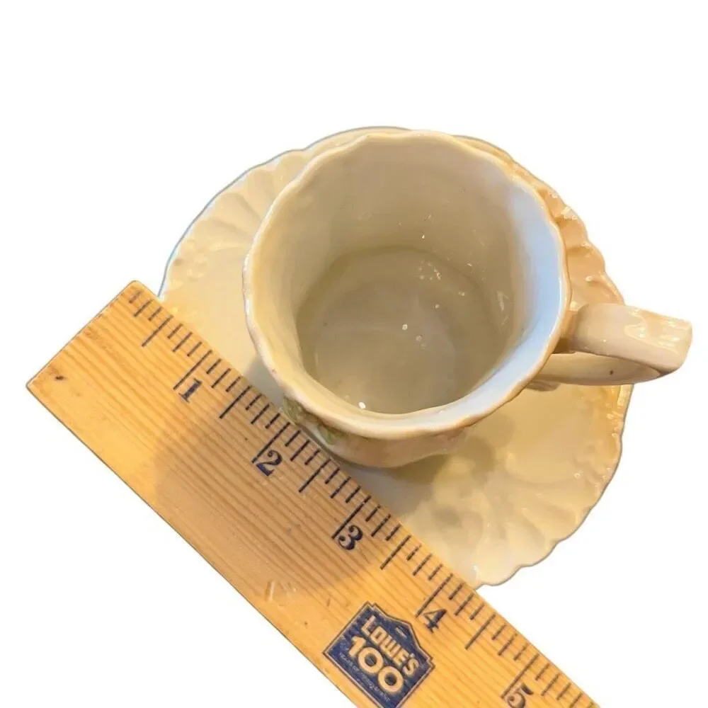 porcelain demitasse cup and saucer set, chocolate set, hand-painted rose & gold